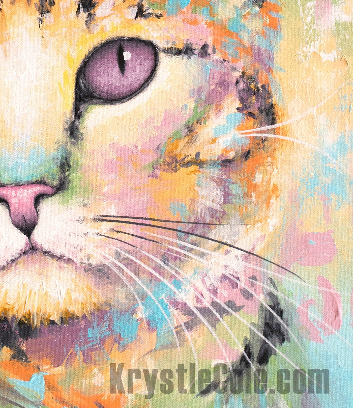 Orange Tabby Cat Painting - Cat Art Print on CANVAS or PAPER for Wall Decor or Gifts. Beautiful Cat Portrait by Krystle Cole