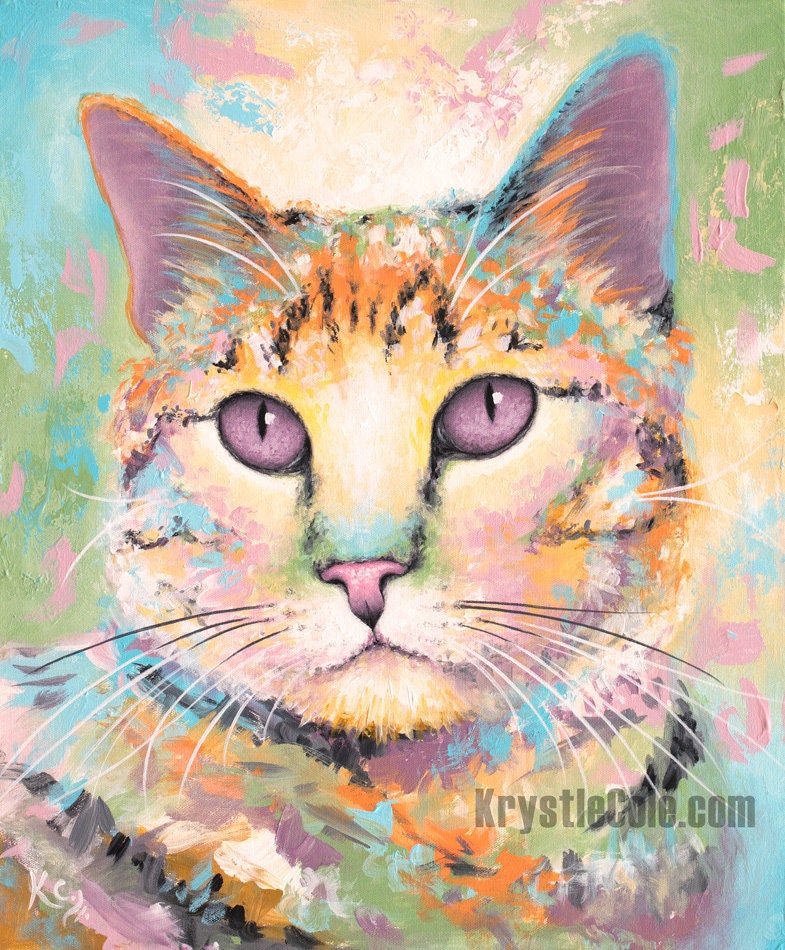 Orange Tabby Cat Painting - Cat Art Print on CANVAS or PAPER for Wall Decor or Gifts. Beautiful Cat Portrait by Krystle Cole
