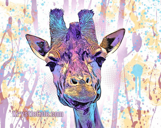 Purple Giraffe Art Print on CANVAS or PAPER by Krystle Cole *Each Print Hand Signed*