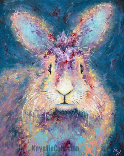 Rabbit Art Print on PAPER or CANVAS - Longhaired Bunny Rabbit Painting by Krystle Cole