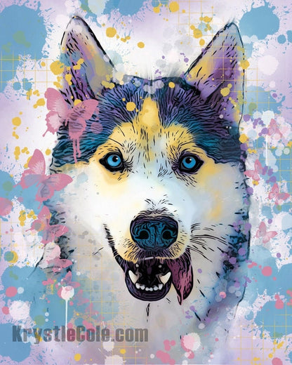 Siberian Husky Art Print on CANVAS or PAPER. Dog Wall Decor. Original Artwork by Krystle Cole *Each Print Hand Signed*