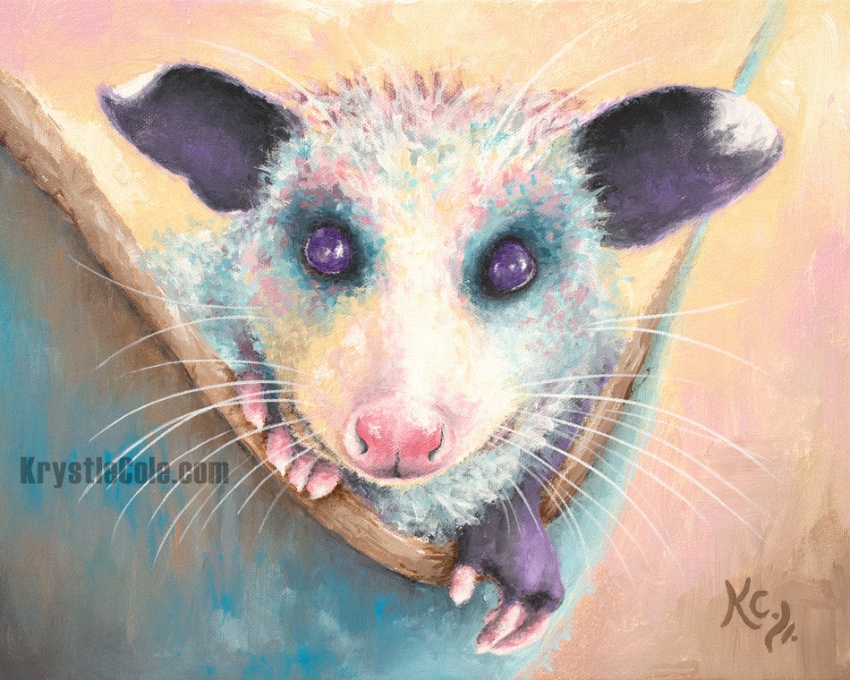 Opossum Art Print on CANVAS or PAPER - Opossum Painting by Krystle Cole. Fun for Gifts or Wall Decor!