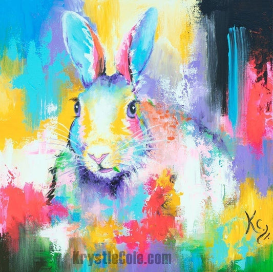 Rabbit Among the Flowers Print - Bunny Art, Rabbit Gift, Bunny Gifts. Abstract Rabbit Wall Decor by Krystle Cole