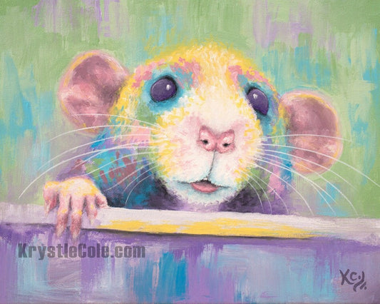 Rat Art Print on CANVAS or PAPER of Painting by Krystle Cole. A Fun Rat Lover Gift!