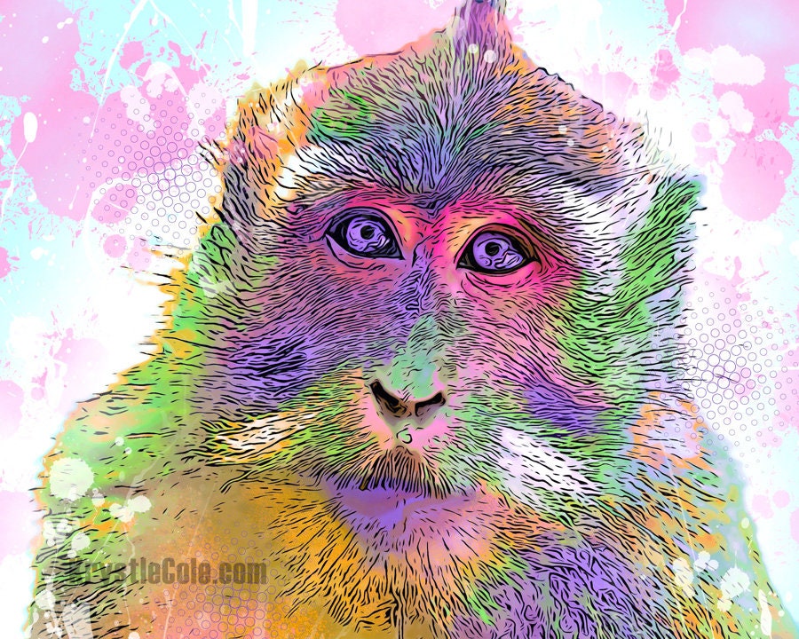Cyno Monkey Art Print on CANVAS or PAPER by Krystle Cole *Each Print Hand Signed*