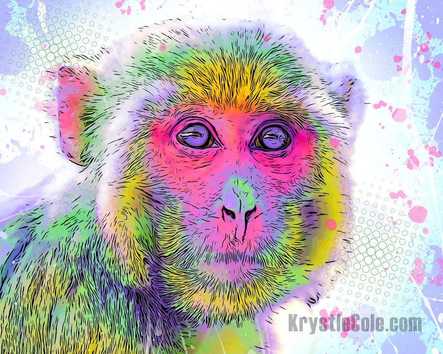 Rhesus Monkey Art Print on CANVAS or PAPER by Krystle Cole *Each Print Hand Signed*