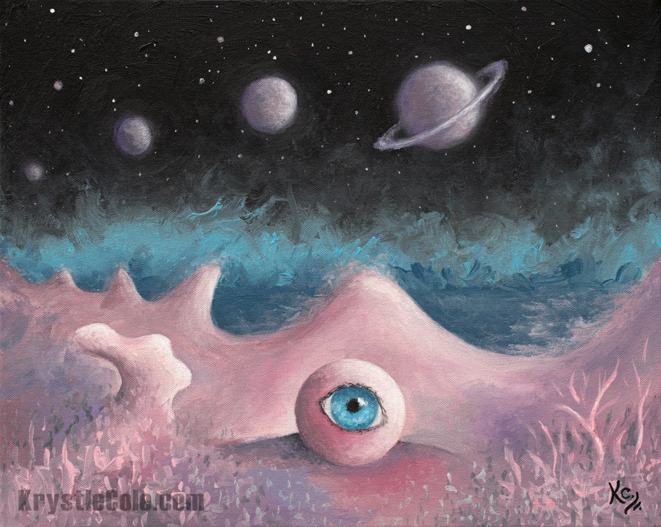 Visionary Art Print - Fantasy Art. Psychedelic Art. Surreal Night Space Landscape Painting by Krystle Cole