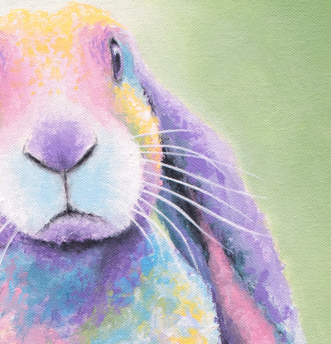Rabbit Art Print on PAPER or CANVAS. English Lop Rabbit Standing. Pastel Bunny with Easter Colors. Rabbit Gifts. Painting by Krystle Cole