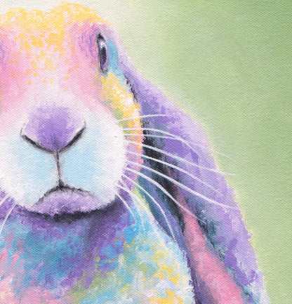 Rabbit Art Print on PAPER or CANVAS. English Lop Rabbit Standing. Pastel Bunny with Easter Colors. Rabbit Gifts. Painting by Krystle Cole
