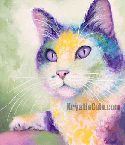 Tuxedo Cat Painting - Colorful Cat Art Print on CANVAS or PAPER. Original Artwork by Krystle Cole