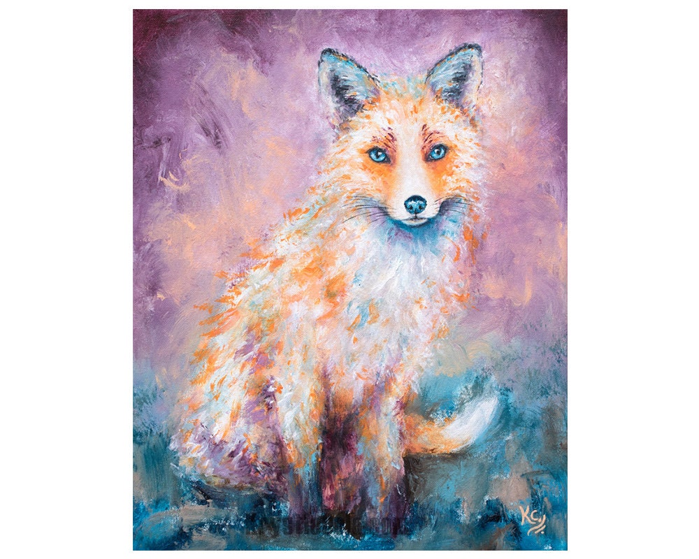 Fox Art Print on CANVAS or PAPER of Colorful Fox Painting by Krystle Cole