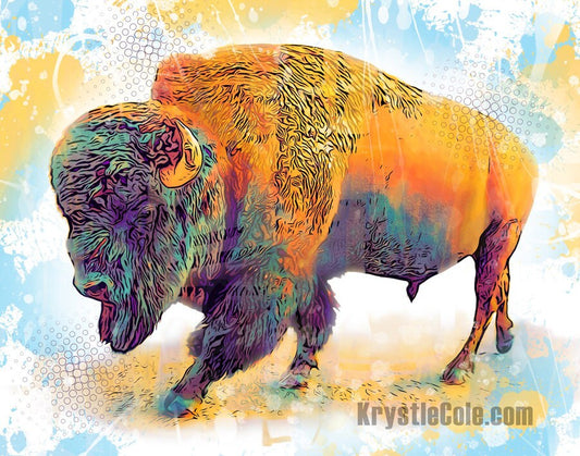 Buffalo Art Print on CANVAS or PAPER - Bison Wall Art. Original Artwork by Krystle Cole *Each Print Hand Signed*