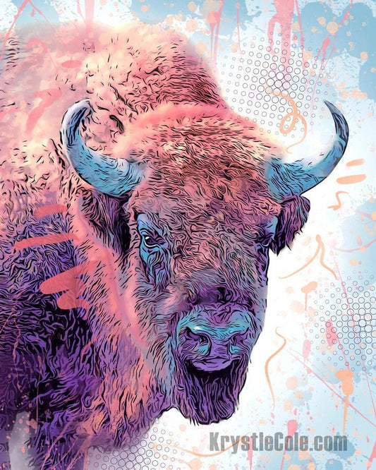 Buffalo Art - Bison Art Print on CANVAS or PAPER. Original Artwork by Krystle Cole *Each Print Hand Signed*