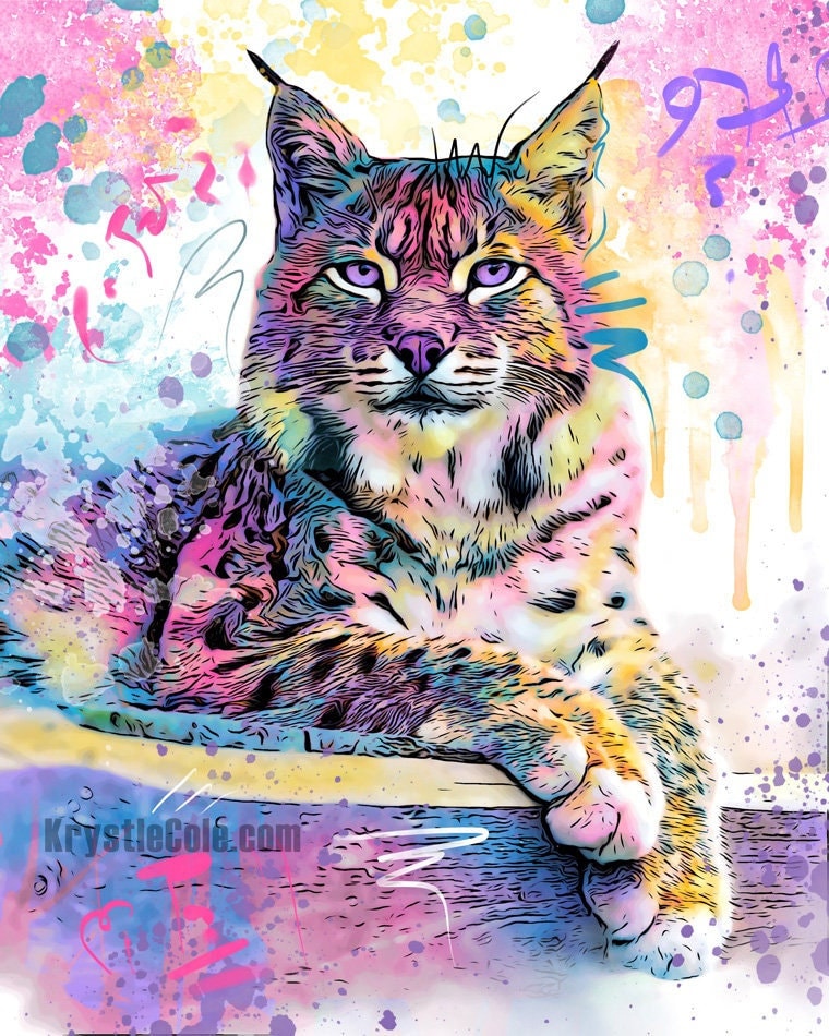 Lynx Art Print on CANVAS or PAPER - Lynx Cat Wall Art. Lynx Painting. Original Big Cat Artwork by Krystle Cole *Each Print Hand Signed*