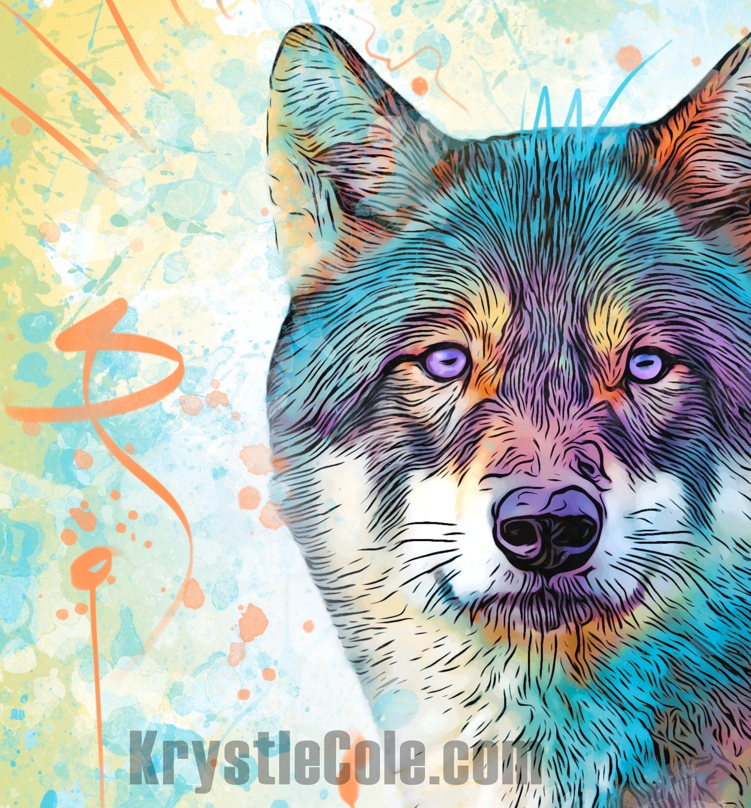 Wolf Art Print on CANVAS or PAPER - Wolf Gifts. Original Artwork by Krystle Cole *Each Print Hand Signed*