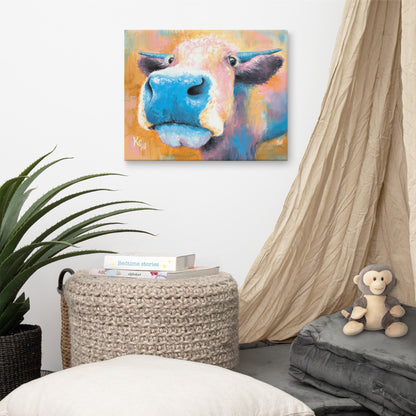 Blue Cow Painting - Cow Print. Cow Wall Art on CANVAS or PAPER by Krystle Cole