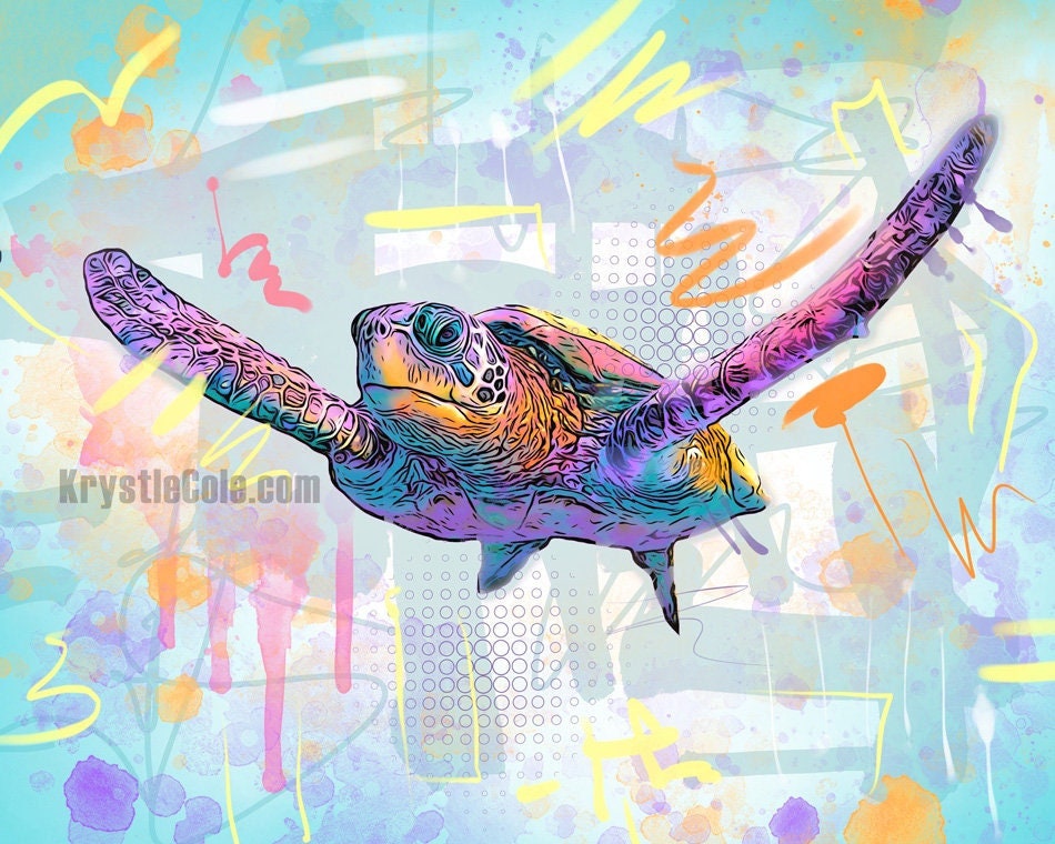 Sea Turtle Art Print on CANVAS or PAPER for Wall Decor or Gifts. Original Artwork by Krystle Cole *Each Print Hand Signed*