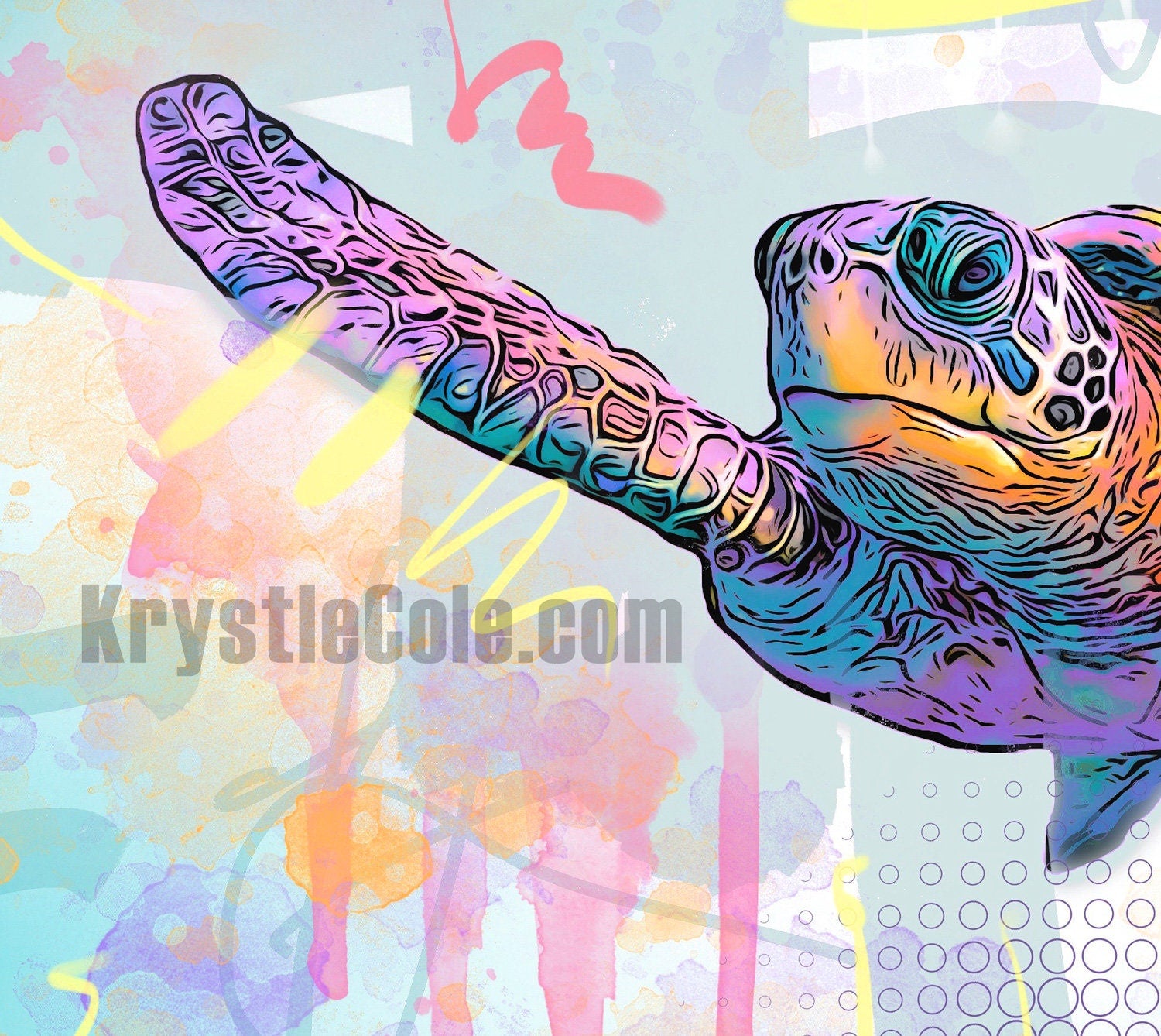 Sea Turtle Art Print on CANVAS or PAPER for Wall Decor or Gifts. Original Artwork by Krystle Cole *Each Print Hand Signed*