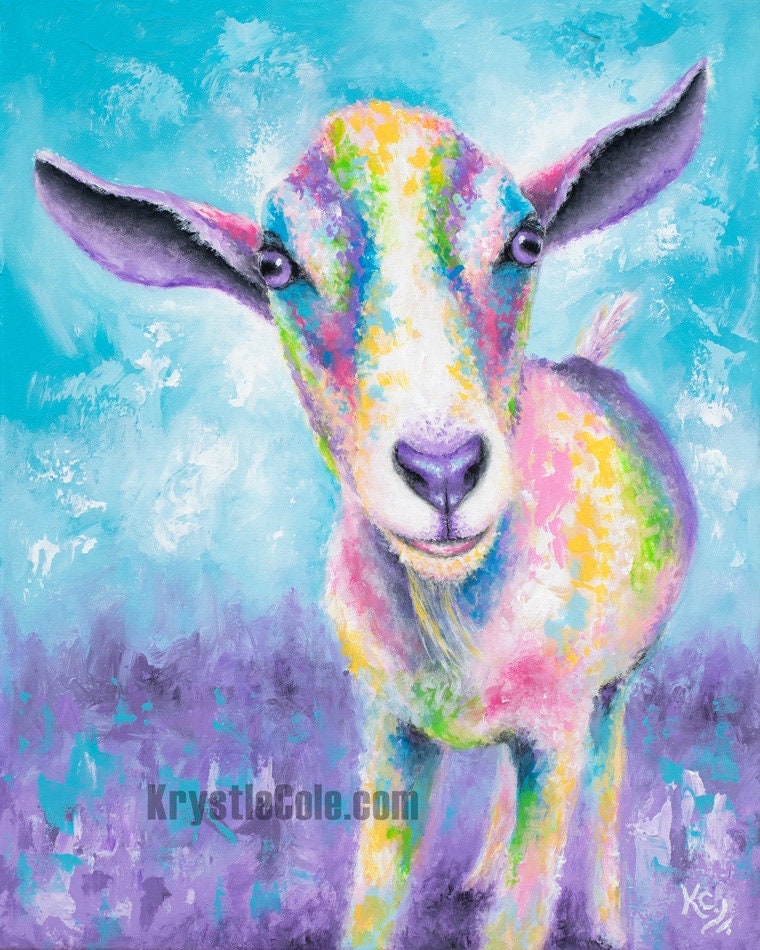 Goat Art Print on PAPER or CANVAS - Goat Gifts. Colorful Baby Goat Painting by Krystle Cole