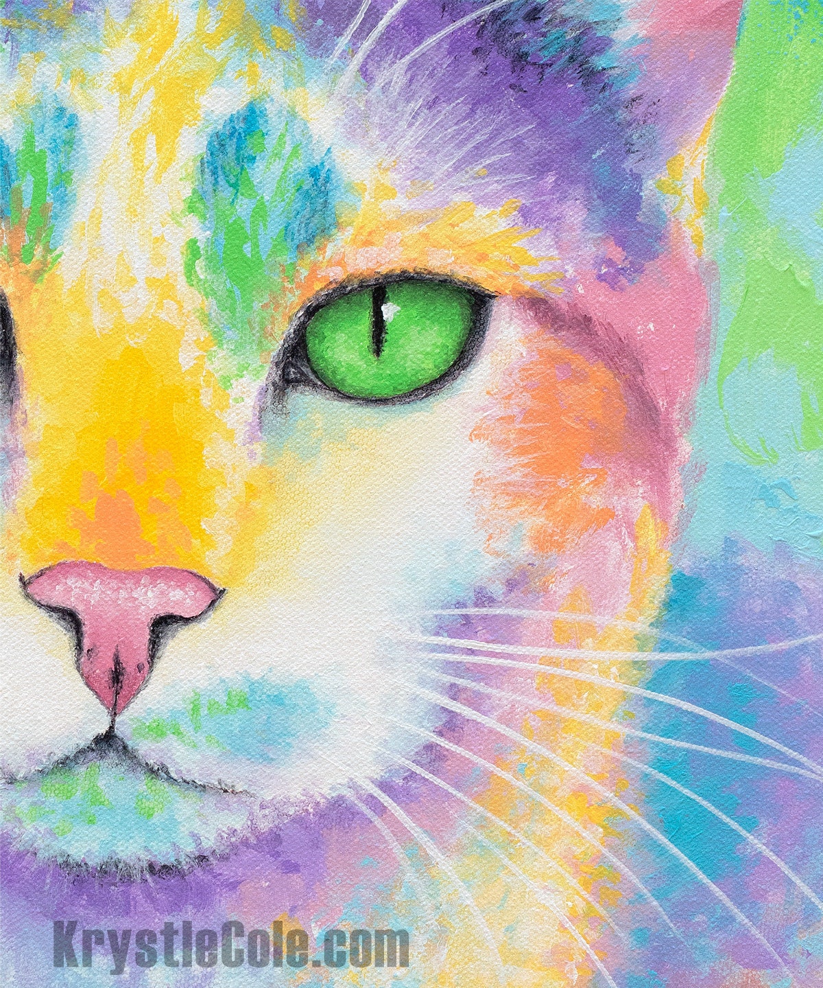 Cat Painting - Colorful Cat Art Print on CANVAS or PAPER by Krystle Cole
