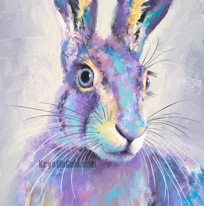Purple Hare Art Print on PAPER or CANVAS - Rabbit Gifts. Rabbit Painting by Krystle Cole