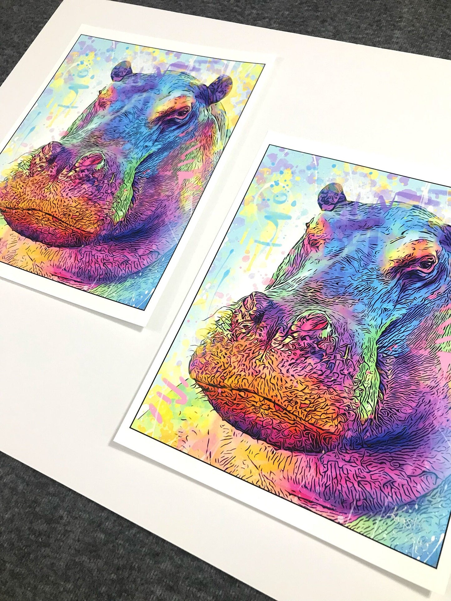 Hippo Art Print on CANVAS or PAPER - Hippopotamus Painting by Krystle Cole *Each Print Hand Signed*