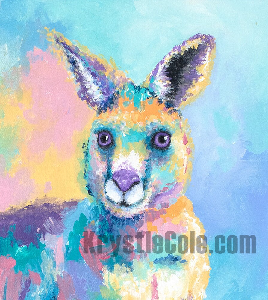 Kangaroo Art Print on CANVAS or PAPER - Kangaroo and Joey Painting by Krystle Cole