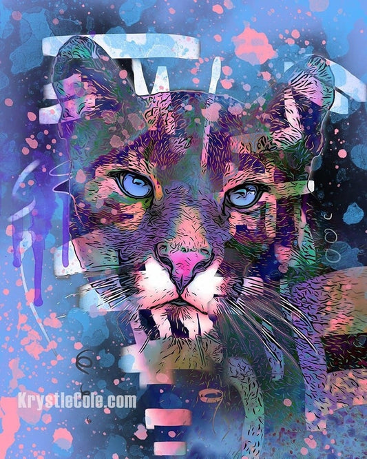 Cosmic Cougar Art Print on CANVAS or PAPER - Puma Art, Mountain Lion Art. Original Big Cat Artwork by Krystle Cole *Each Print Hand Signed*