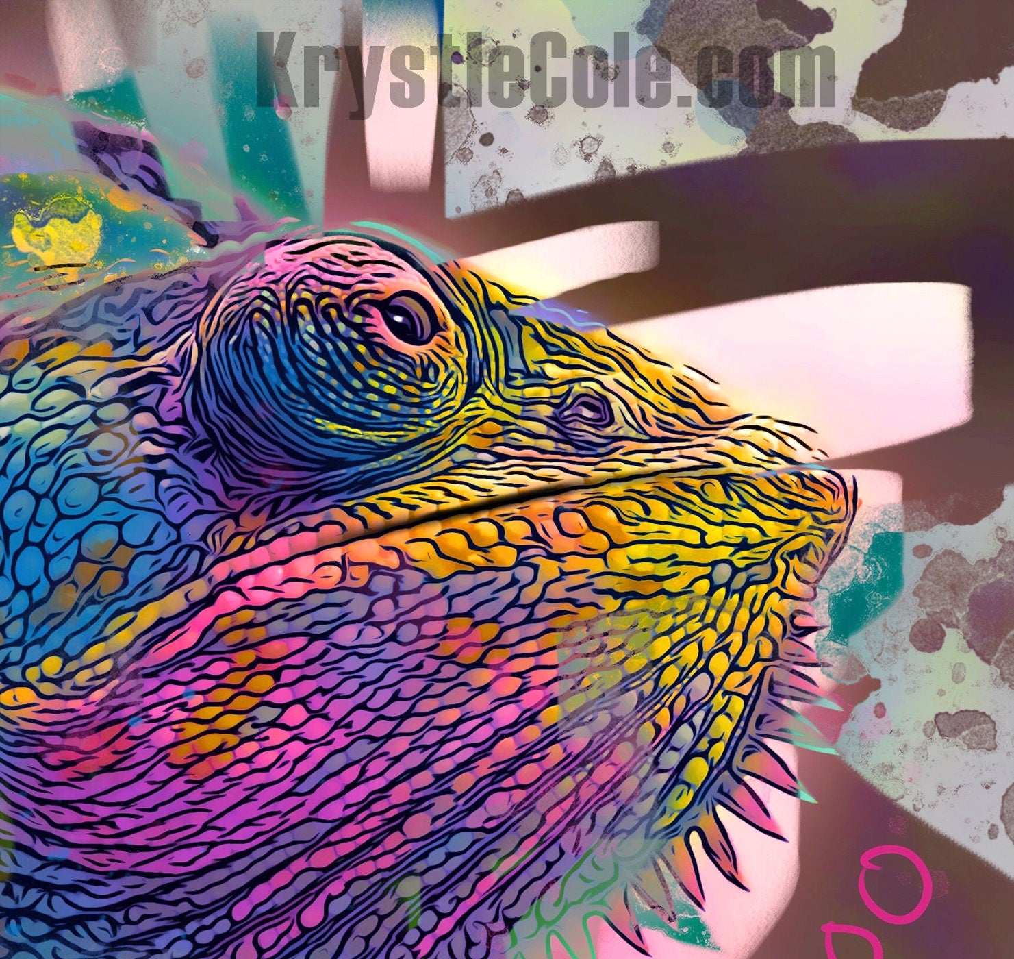 Veiled Chameleon Art Print on CANVAS or PAPER - Abstract Lizard Painting. Original Artwork by Krystle Cole *Each Print Hand Signed*