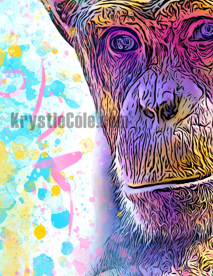 Chimp Chimpanzee Art Print on CANVAS or PAPER. Ape Monkey Wall Art. Original Artwork by Krystle Cole *Each Print Hand Signed*