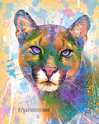 Cougar Art Print on CANVAS or PAPER - Puma Art, Mountain Lion Art. Colorful Big Cat Artwork by Krystle Cole *Each Print Hand Signed*