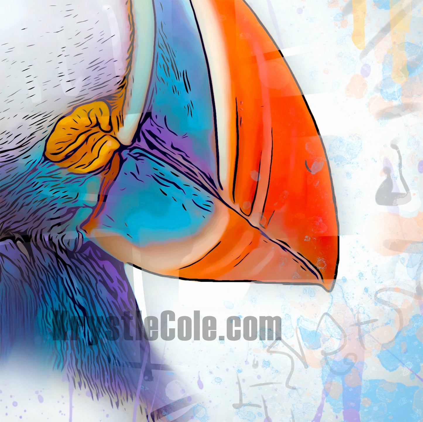 Puffin Art Print on CANVAS or PAPER - Colorful Puffin Painting by Krystle Cole