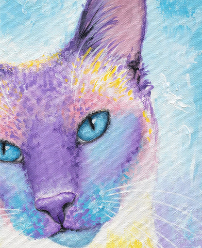Siamese Cat Painting - Colorful Cat Art Print on CANVAS or PAPER by Krystle Cole