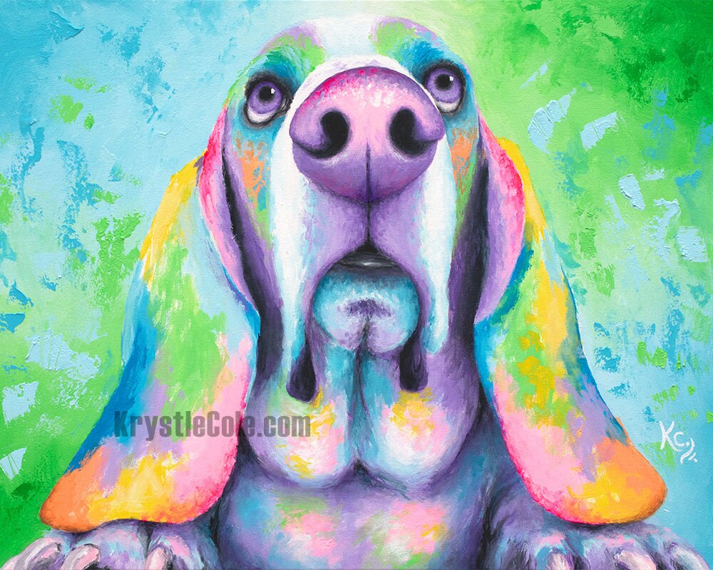 Basset Hound Art Print on CANVAS or PAPER - Basset Hound Painting by Krystle Cole