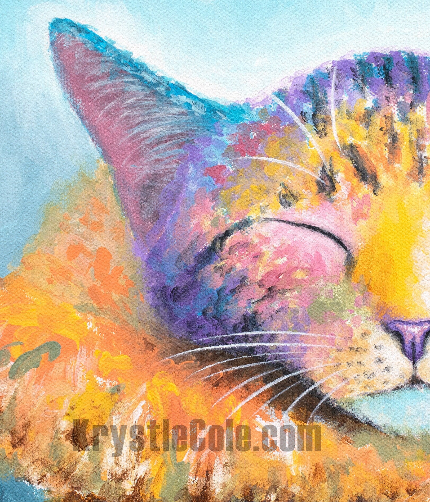 Sleeping Kitten Painting - Cat Art Print on CANVAS or PAPER by Krystle Cole