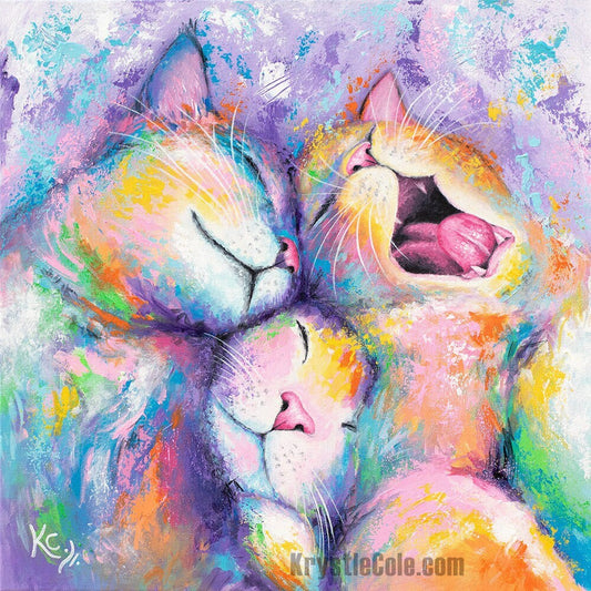 Sleeping Kittens Art Print on CANVAS or PAPER - Kitten Painting for Wall Decor or Gifts. Original Cat Art "Cuddle Puddle" by Krystle Cole