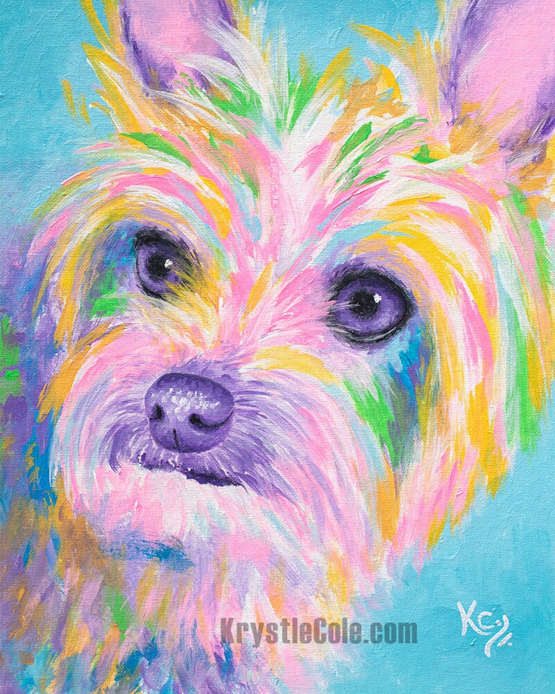 Yorkie Dog Art Print on Paper or Canvas of Colorful Yorkshire Terrier Painting by Krystle Cole