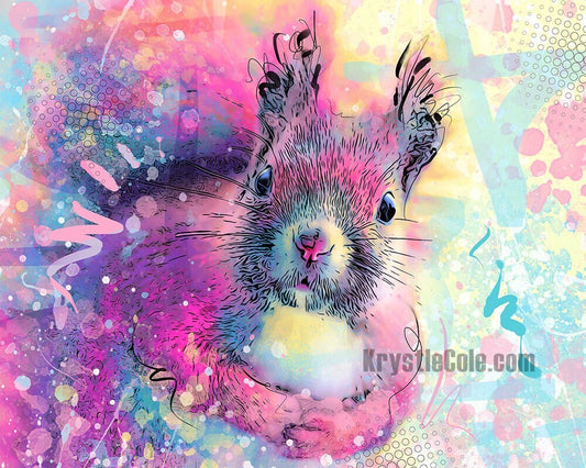 Squirrel Art Print - Colorful Squirrel Painting on CANVAS or PAPER. Squirrel Gifts. *Each Print Hand Signed*