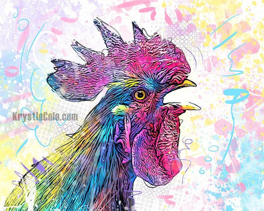Chicken Art Print - Chicken Wall Decor. Rainbow Rooster Painting on CANVAS or PAPER *Each Print Hand Signed*