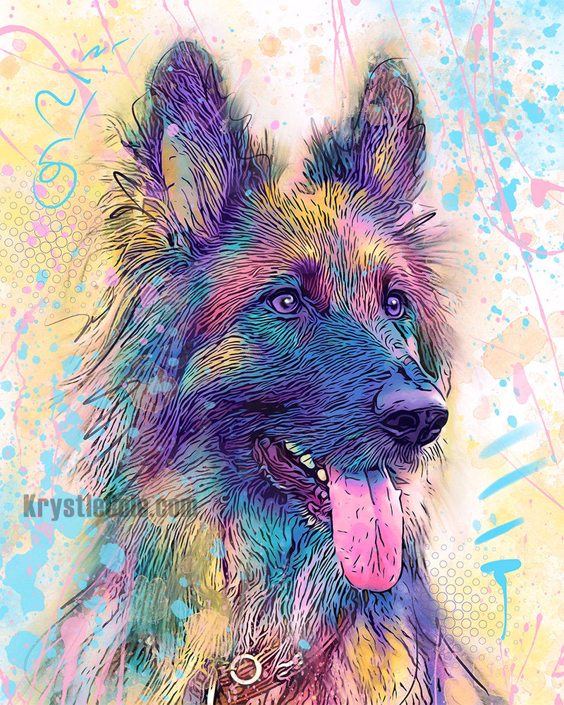 German Shepherd Art Print on CANVAS or PAPER. Original German Shepard Dog Artwork by Krystle Cole *Each Print Hand Signed*