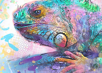 Iguana Art Print on CANVAS or PAPER - Abstract Reptile Painting. Original Artwork by Krystle Cole *Each Print Hand Signed*