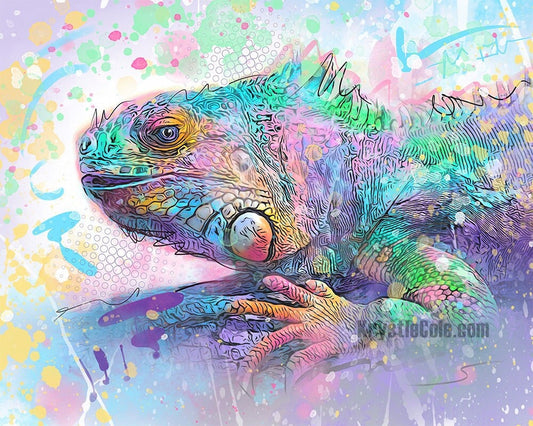 Iguana Art Print on CANVAS or PAPER - Abstract Reptile Painting. Original Artwork by Krystle Cole *Each Print Hand Signed*