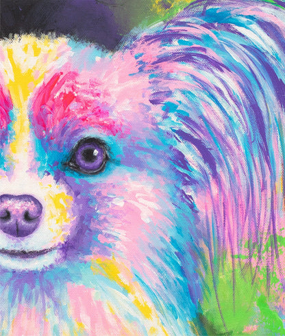 Papillon Dog Art Print on CANVAS or PAPER - Papillon Painting by Krystle Cole