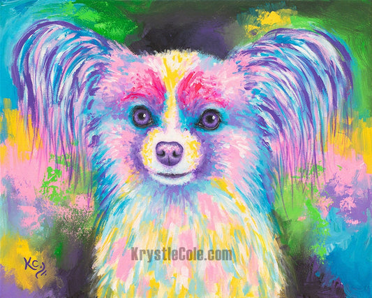 Papillon Dog Art Print on CANVAS or PAPER - Papillon Painting by Krystle Cole